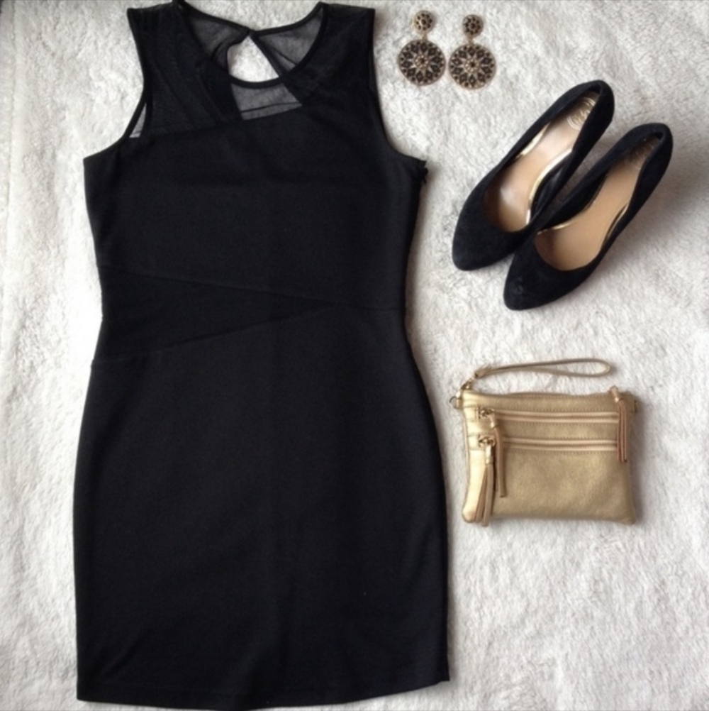Forever 21 | Form Fitting Little Black Dress Mesh Cut Outs Women's Medium M EUC